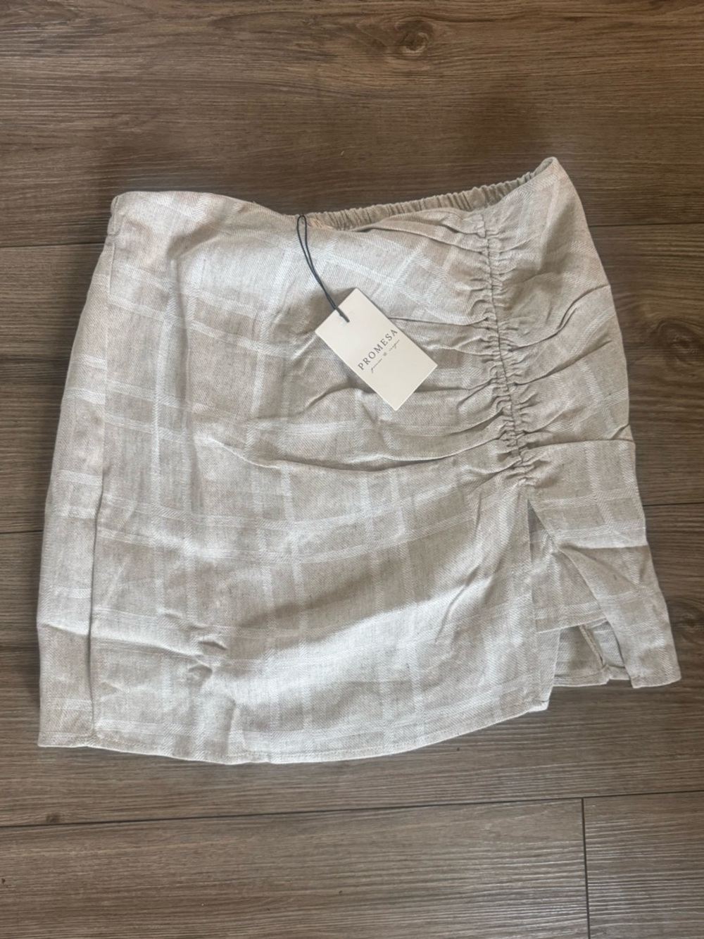 NWT Promesa Natural Linen-Blend Ruched Mini Skirt - Size M